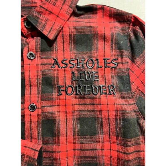 A$$holes Live Forever Flannel Shirt Adult S Red Plaid Button Up Long Sleeve Mens - Picture 3 of 9